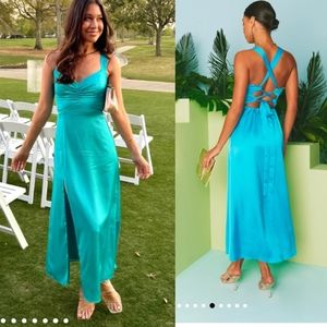 Show Me Your Mumu Mina Midi Dress Womens Small Teal 090920234